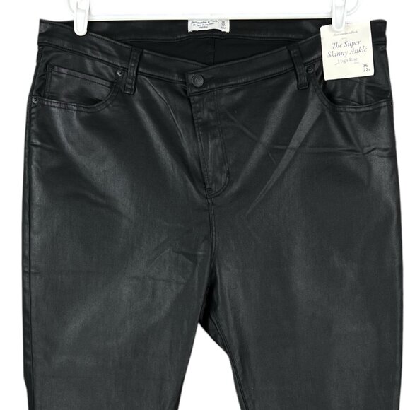 Abercrombie & Fitch Criss-Cross Super Skinny Ankle Coated Black Jeans 36/22R NWT - Picture 3 of 15